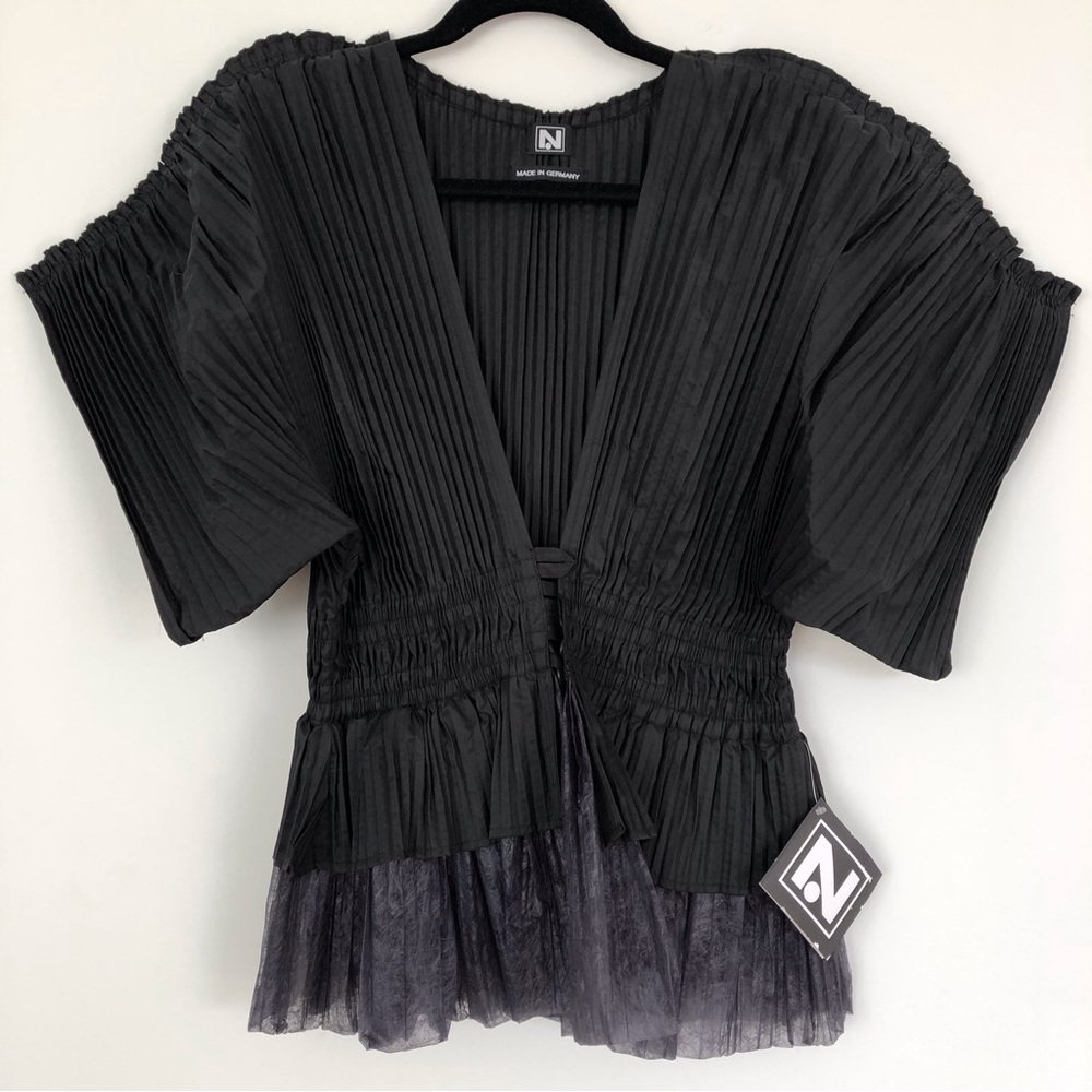 N. Pleated Peplum V-Neck Blouse